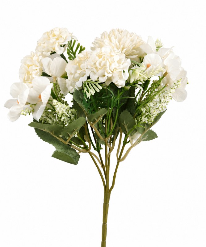 Picture of Artificial Crysanthemum, Hydrangea & blossom Bunch  Ivory